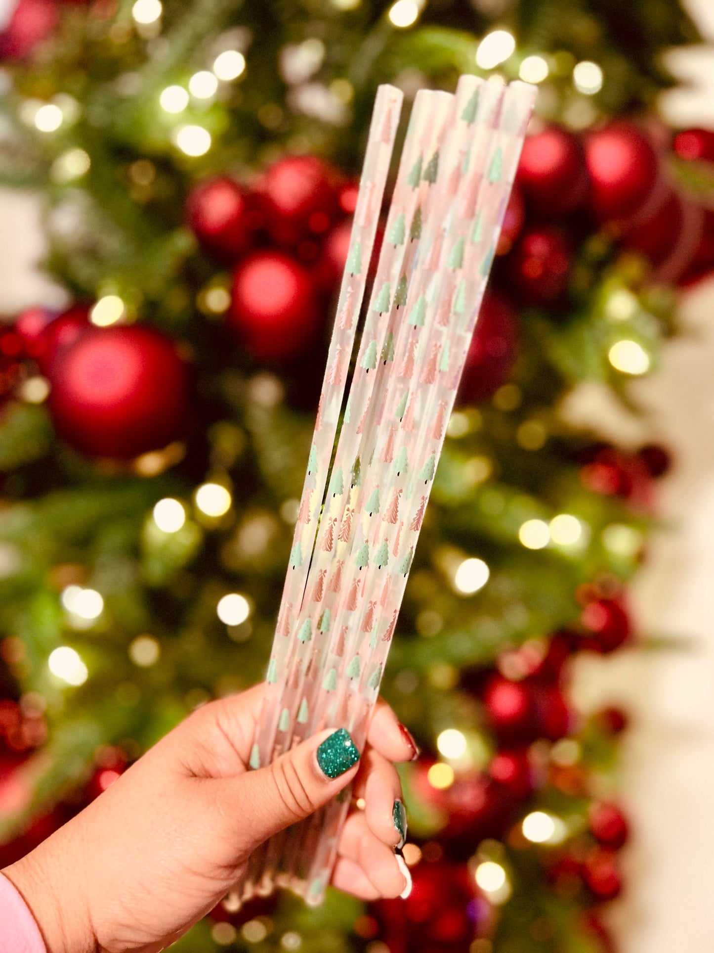 Pink and Green Tree Straw