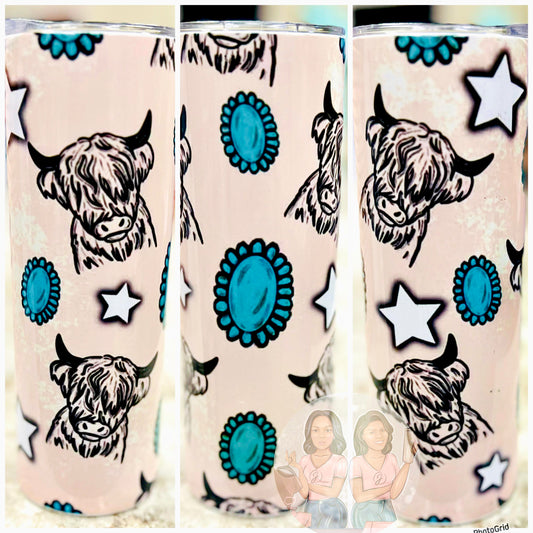 Turquoise Cow Tumbler